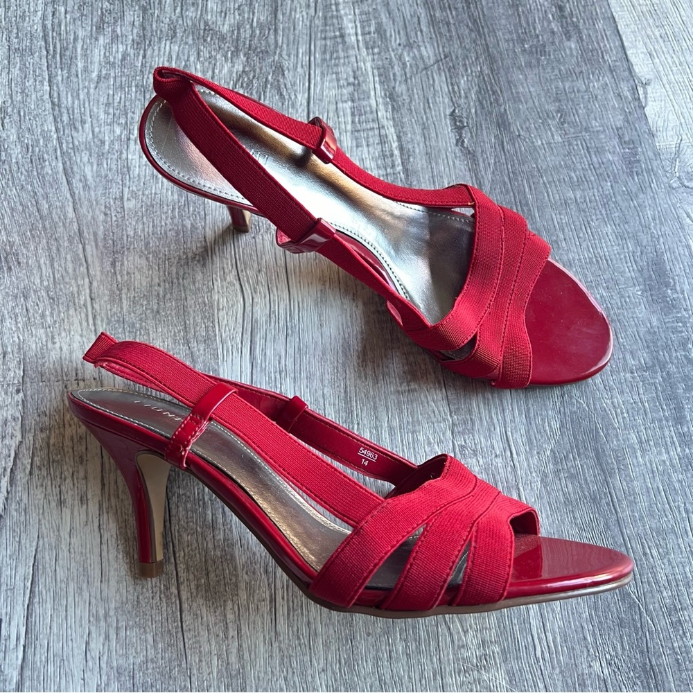 Fioni Sling Back Heeled Strappy Sandals Red Size 6.5 Open Toe